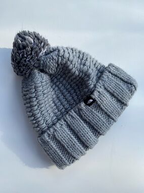 The North Face Gray Chunky Knit Pom Beanie